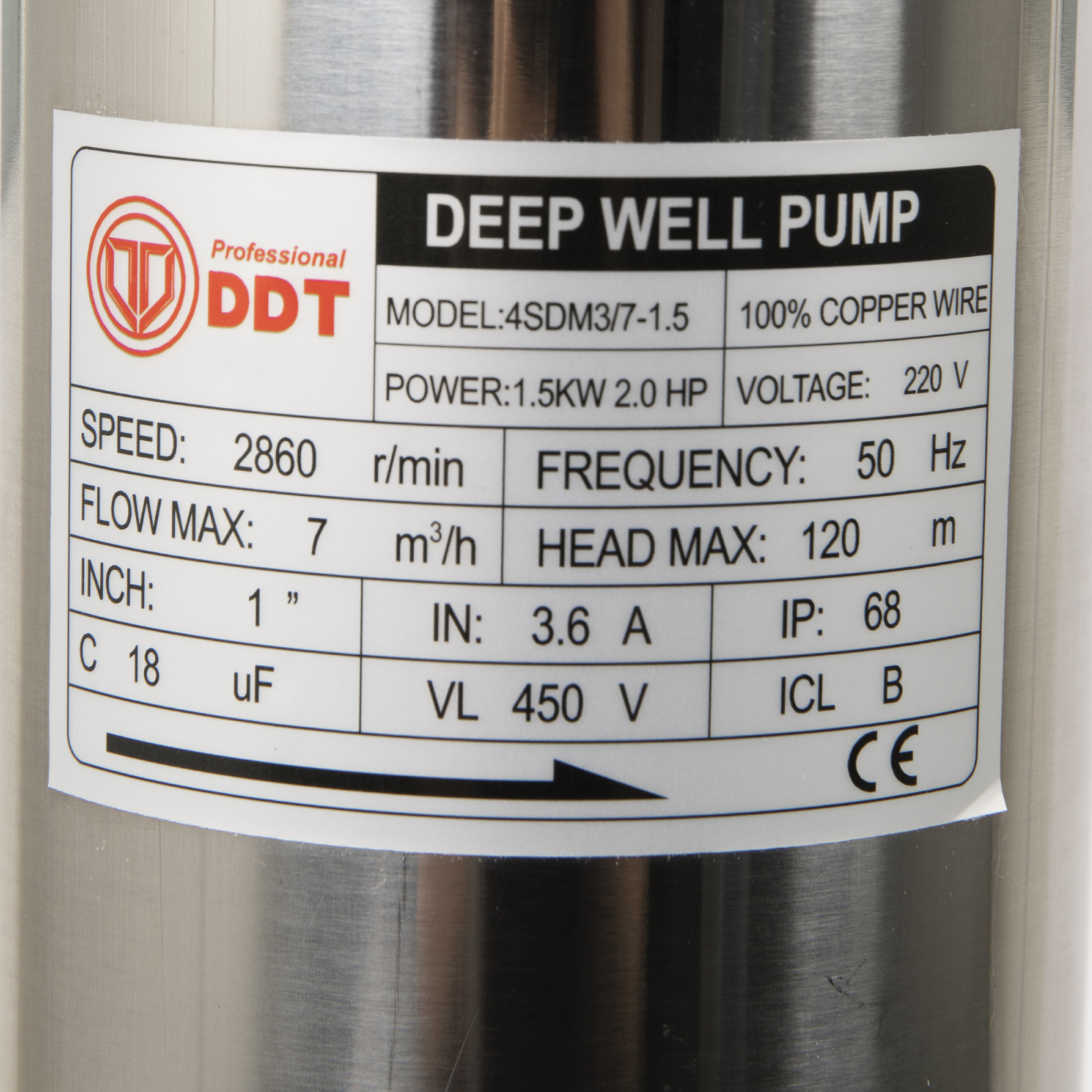 Pompa submersibila de mare adancime 7 turbine DDT PROFESSIONAL, 4SDM3-7, 1500 W, 120 m inaltime, 7 mc/h, 1.25", 30 m cablu, DDT-0004 3 MTXValve Pompa submersibila de mare adancime 7 turbine DDT PROFESSIONAL, 4SDM3-7, 1500 W, 120 m inaltime, 7 mc/h, 1.25", 30 m cablu, DDT-0004