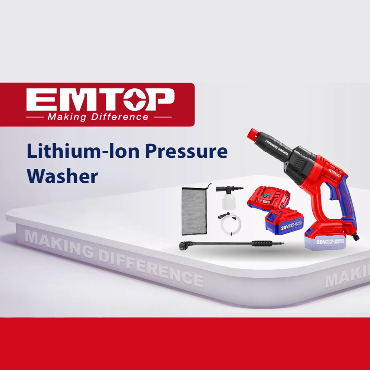 Aparat de spalat cu presiune fara incarcator si acumulator, 24 bari, 6 capete, geanta inclusa, EMTOP ELPW2025012 7 MTXValve Aparat de spalat cu presiune fara incarcator si acumulator, 24 bari, 6 capete, geanta inclusa, EMTOP ELPW2025012