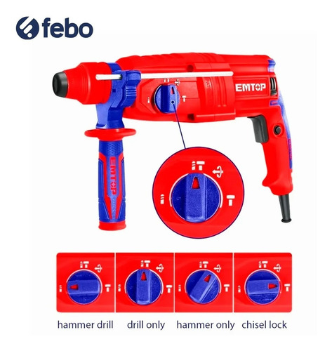 Ciocan electric rotopercutor, 800W, 2.5J, 3 burghie si 2 dalti incluse, cutie de transport, EMTOP ERHRL801 7 MTXValve Ciocan electric rotopercutor, 800W, 2.5J, 3 burghie si 2 dalti incluse, cutie de transport, EMTOP ERHRL801