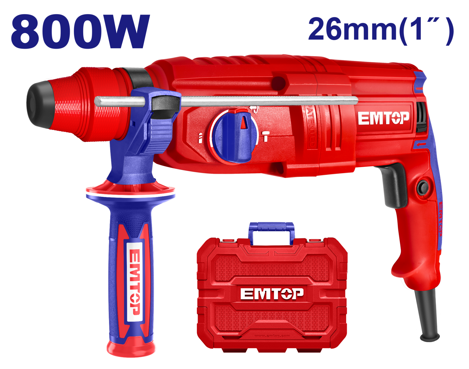 Ciocan electric rotopercutor, 800W, 2.5J, 3 burghie si 2 dalti incluse, cutie de transport, EMTOP ERHRL801 1 MTXValve Ciocan electric rotopercutor, 800W, 2.5J, 3 burghie si 2 dalti incluse, cutie de transport, EMTOP ERHRL801