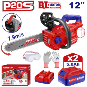 Fierastrau/Drujba cu lant cu 2 acumulatori 5.0Ah, motor fara perii (brushless), 30cm, EMTOP ELGA201286