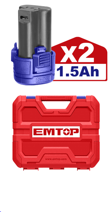 Masina de gaurit si insurubat cu impact, cu 2 baterii 1.5Ah, incarcare prin cablu tip C, 45Nm, 50 accesorii, cutie de transport, fara incarcator, EMTOP ECiDL12620 2 MTXValve Masina de gaurit si insurubat cu impact, cu 2 baterii 1.5Ah, incarcare prin cablu tip C, 45Nm, 50 accesorii, cutie de transport, fara incarcator, EMTOP ECiDL12620