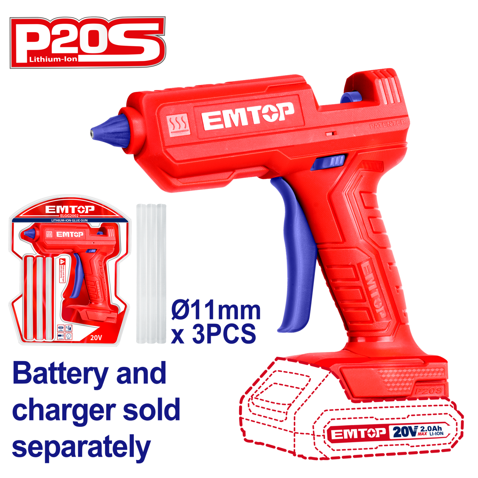 Pistol de lipit fara incarcator si acumulator, 11mm, 3buc clei 150mm, EMTOP ELGG2002 1 MTXValve Pistol de lipit fara incarcator si acumulator, 11mm, 3buc clei 150mm, EMTOP ELGG2002