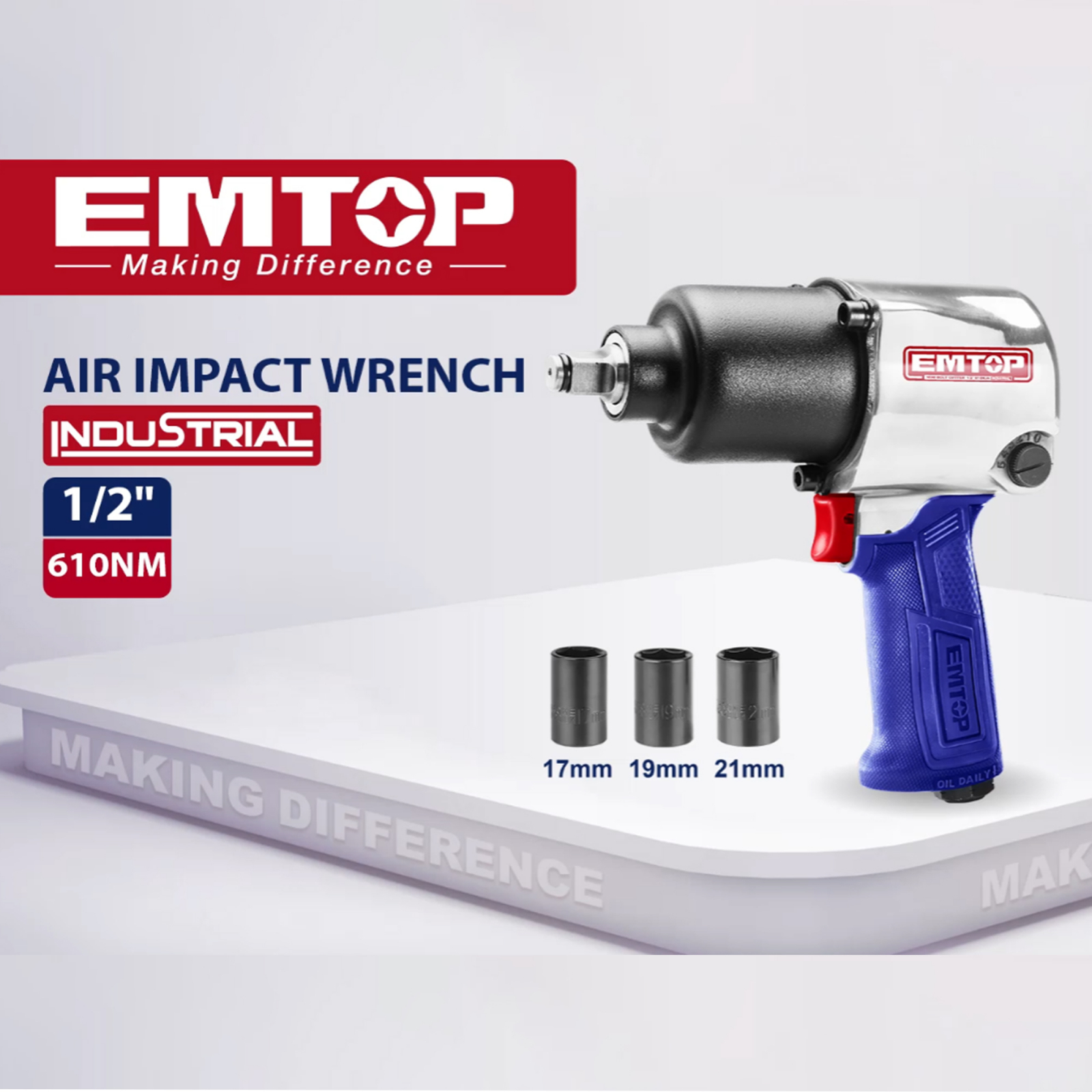 Pistol pneumatic 1/2", 610Nm, 3 capete (17mm,19mm,21mm) EMTOP EATL126801 7 MTXValve Pistol pneumatic 1/2", 610Nm, 3 capete (17mm,19mm,21mm) EMTOP EATL126801