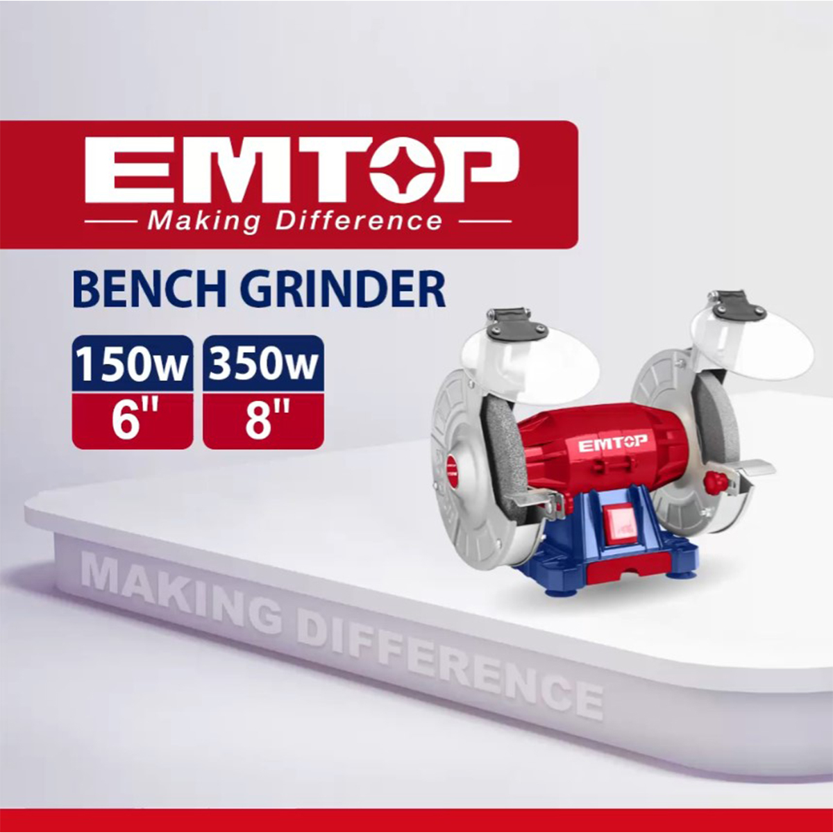 Polizor electric de banc 2 pietre 150mm, 150W, EMTOP EBGR61501 14 MTXValve Polizor electric de banc 2 pietre 150mm, 150W, EMTOP EBGR61501