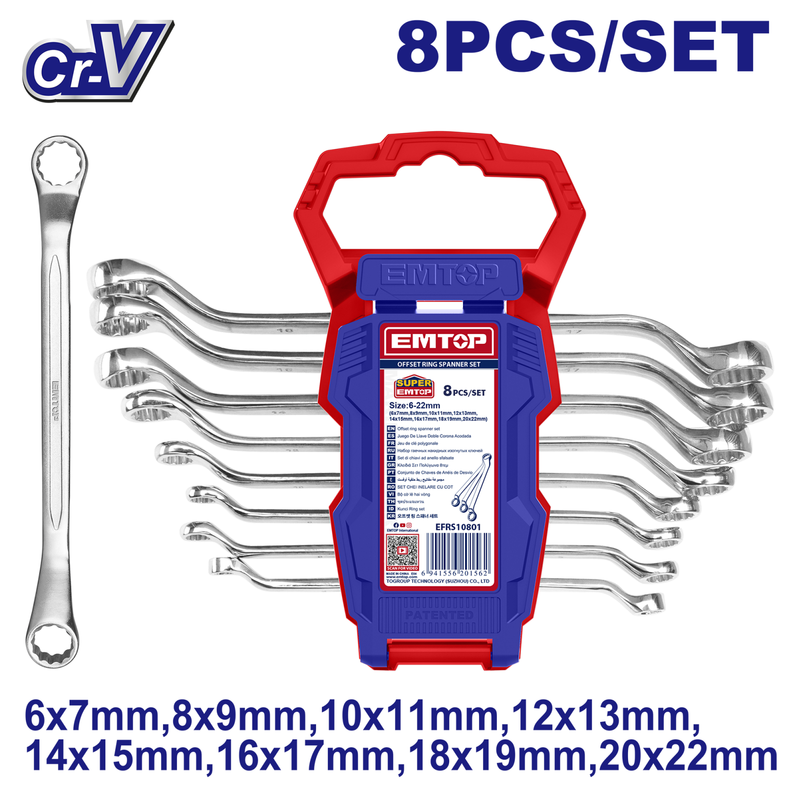 Set 8 chei inelare cotite 6-22mm, EMTOP EFRS10801 1 MTXValve Set 8 chei inelare cotite 6-22mm, EMTOP EFRS10801