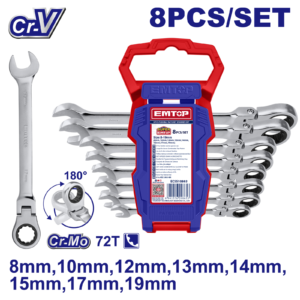 Set de chei flexibile cu clichet, 8 buc, EMTOP ECSS10803