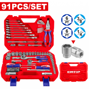 Trusa de scule si accesorii, 91 componente, cutie transport, EMTOP EHTS00911