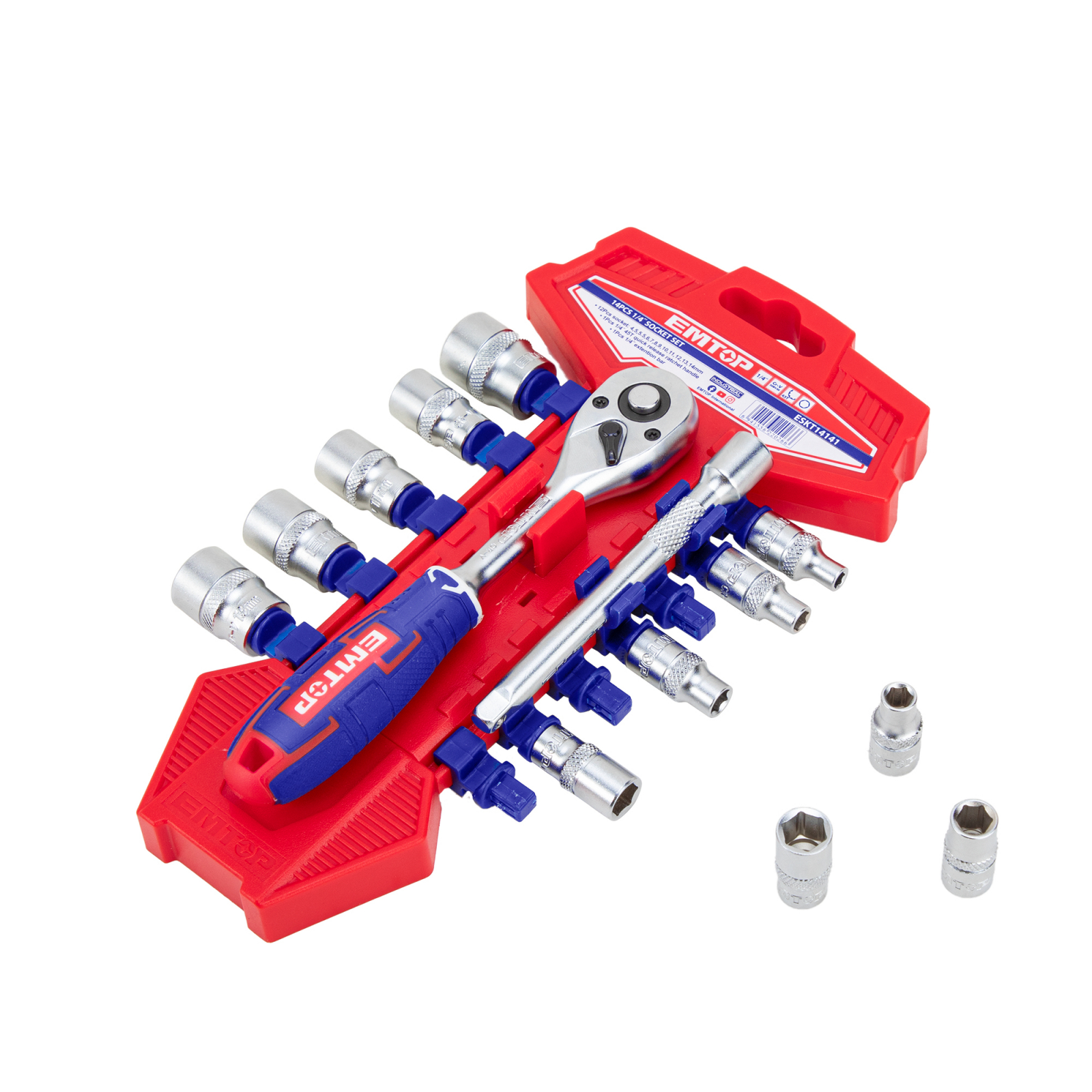 Set tubulare cu clichet 1/4" 14 buc, EMTOP ESKT14141 2 MTXValve Set tubulare cu clichet 1/4" 14 buc, EMTOP ESKT14141