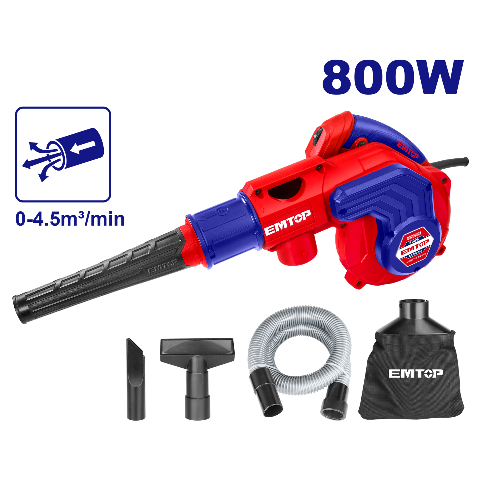 Suflanta cu aspirator 800W, set suplimentar perii motor, EMTOP EABR8001 1 MTXValve Suflanta cu aspirator 800W, set suplimentar perii motor, EMTOP EABR8001