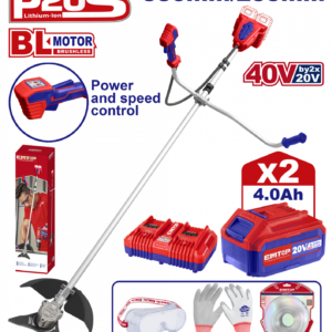 Motocoasa electrica/Trimmer cu 2 acumulatori 4.0Ah, motor fara perii (brushless), 330/255mm, accesorii incluse, EMTOP ELMR202523