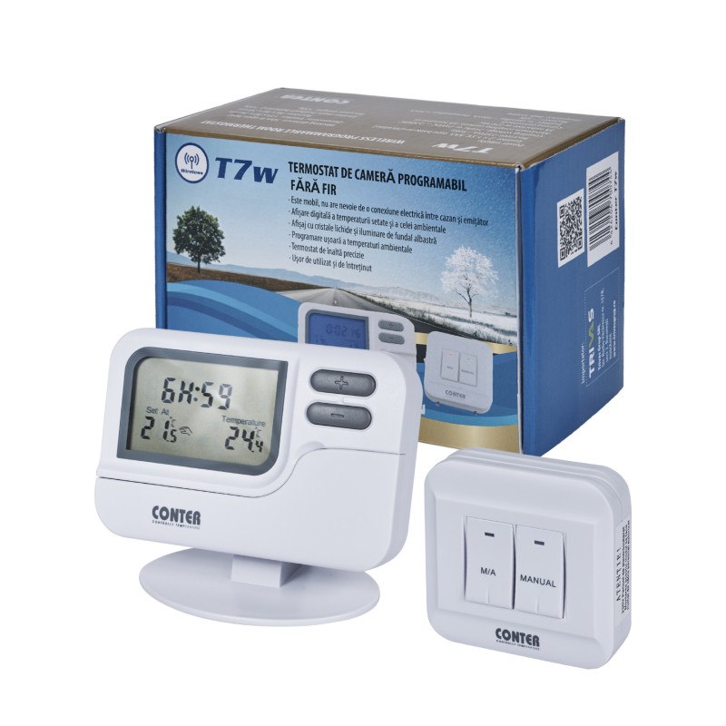 T7W Termostat Digital fara FIR Programabil 7 zile CONTER T7W 1 MTXValve T7W Termostat Digital fara FIR Programabil 7 zile pe Fir CONTER T7W